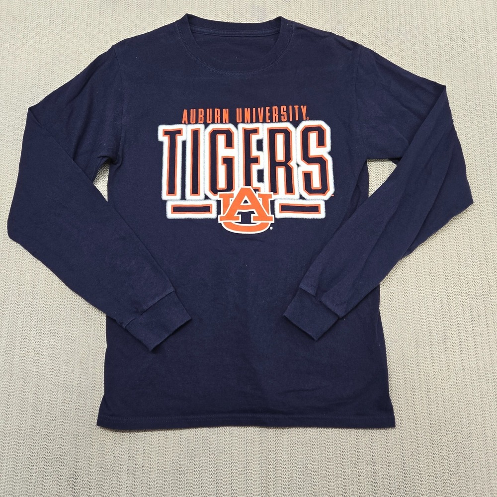 Auburn Tigers Shirt Mens Medium Blue Long Sleeve Graphic Crew Neck SEC Football